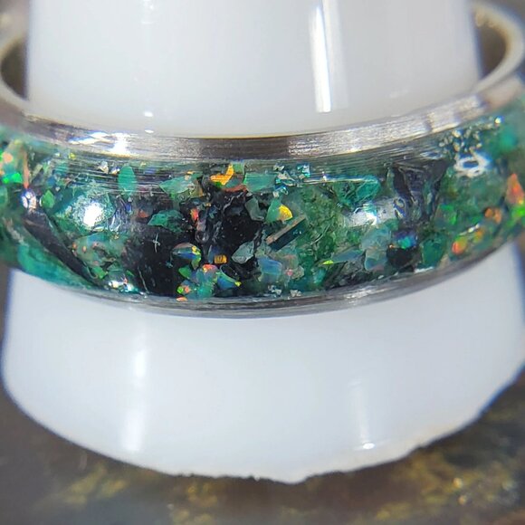 "Rain Forest" Ring with Green Opal & Black Tourmaline - Picture 6 of 8
